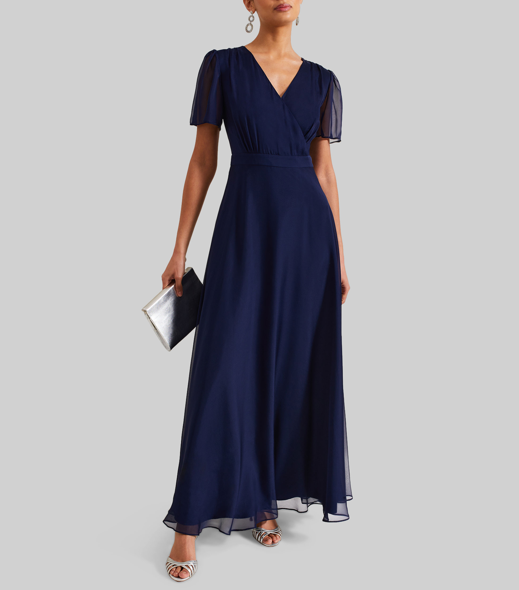 Vestido de fiesta largo liso de manga corta Mujer